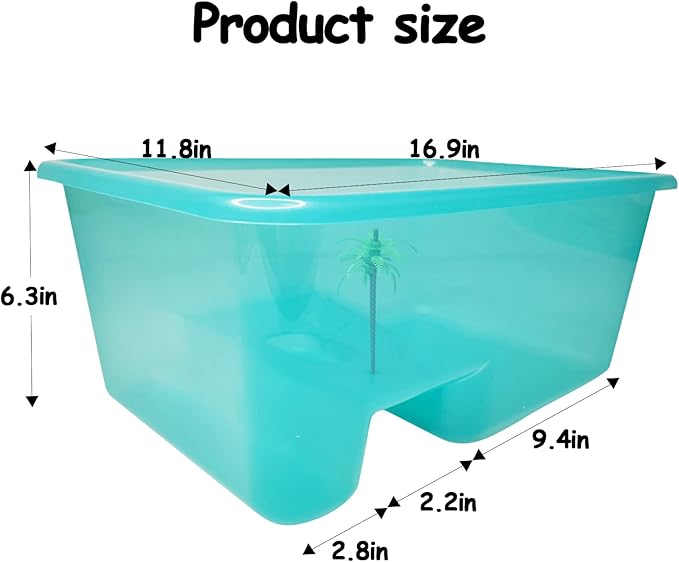 Fhiny Turtle Tank with Lid, Plastic Reptile Terrarium Turtle Breeding Box with Basking Platform Tortoise Aquarium for Crayfish Hermit Crabs Geckos Lizards Habitat Prevent Escaping (Medium)