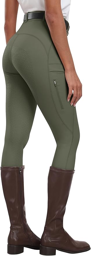 MoFiz Women's Silicone Full Seat Horse Riding Pants Zipper Pockets Equestrian Breeches Riding Tights