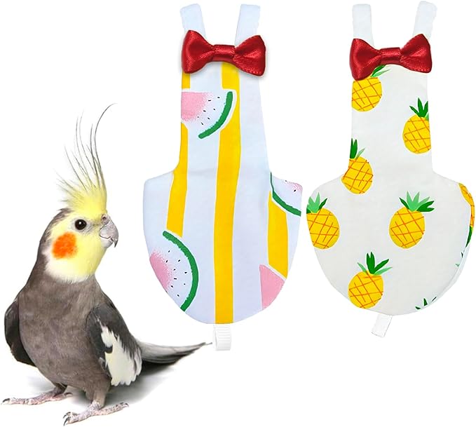 UKJENT Bird Diaper Protective Parrot Nappy, Reusable Flight Suit with Waterproof Inner Layer, Washable Cute Urine Wet Suit for Cockatiel Monk Parakeet Sun Parakeet Lory, 2 Pack(M)