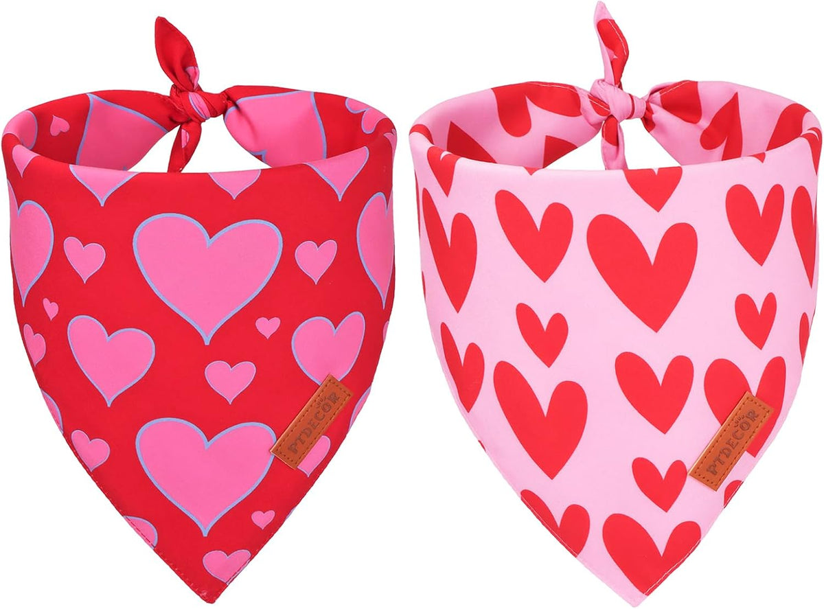 PTDECOR Valentine Dog Bandana, Reversible Valentine Pet Scarf, Multi Size, Red Heart Bandanas for Small Dogs (Small)
