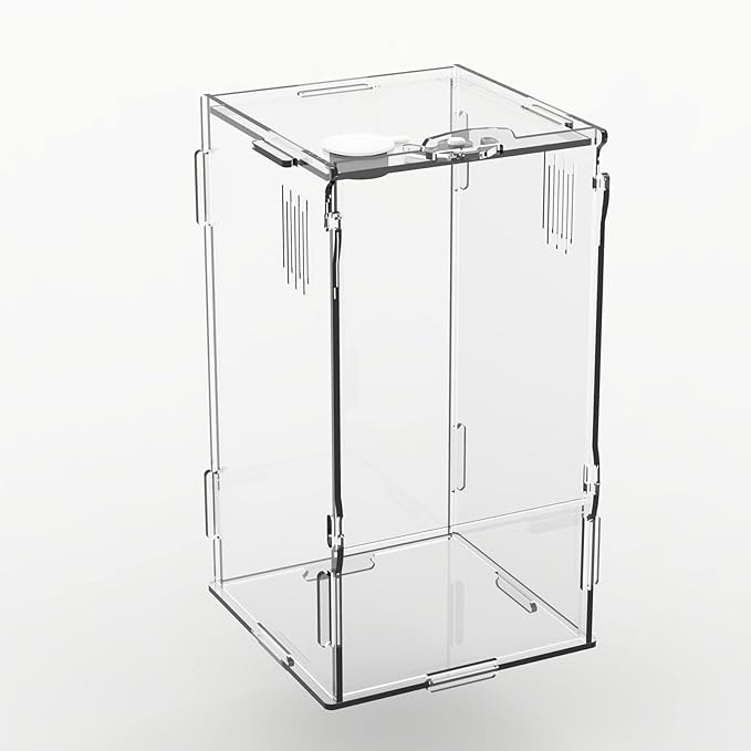 BETAZOOER Acrylic Mini Reptile Tank Habitat Transparent Terrariums with Locking Latch Suitable for Tarantula Isopod Roach Invertebrates (4''x4''x8'')