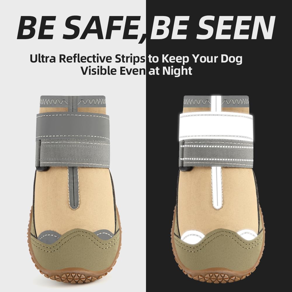Dog Shoes for Large Dogs, Medium Dog Boots & Paw Protectors for Hardwood Floors, Outdoor Dog Booties for Hot Pavement Winter Snow Hiking, Waterproof Dog Shoes with Reflective Strips Size 3