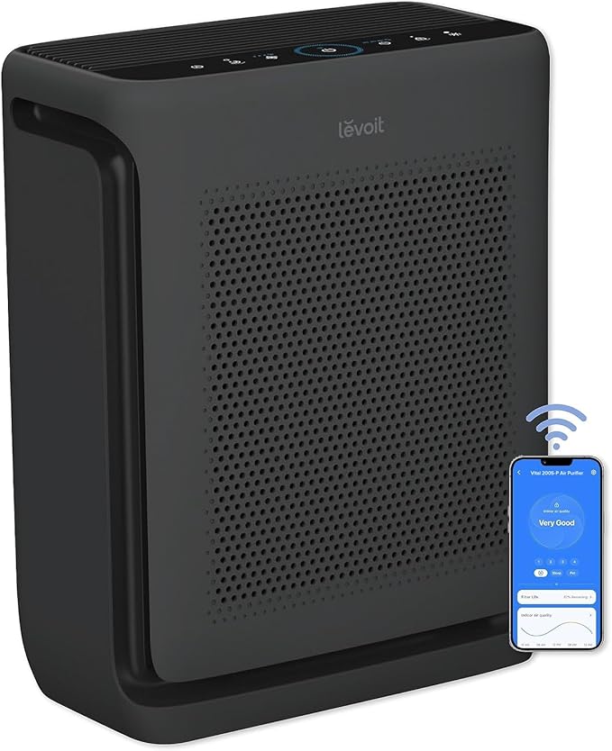 LEVOIT Air Purifiers for Home Large Room Up to 1875 Ft² with Washable Pre-Filter, AHAM VERIFIDE, Air Quality Monitor, HEPA Sleep Mode for Allergies, Pet Hair in Bedroom, Vital 200S-P, Black