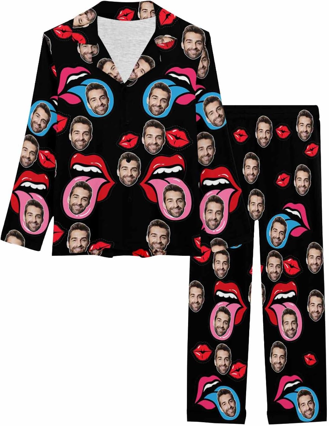 MyPupSocks Custom Face Pajamas for Women Set, Personalized Photo Long Sleepwear XS-XXL