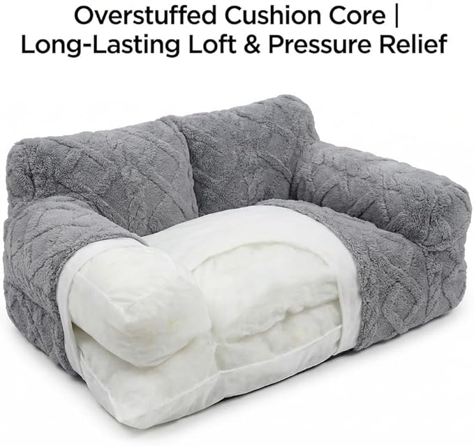 Plush Calming Pet Sofa Bed, Raised Rim, Removable Cover & Non-Slip Bottom for Cats & Dogs, Calming Dog Bed Fluffy Plush Dog Mat for Furniture Protector with Removable Washable Cover (Black, Medium)