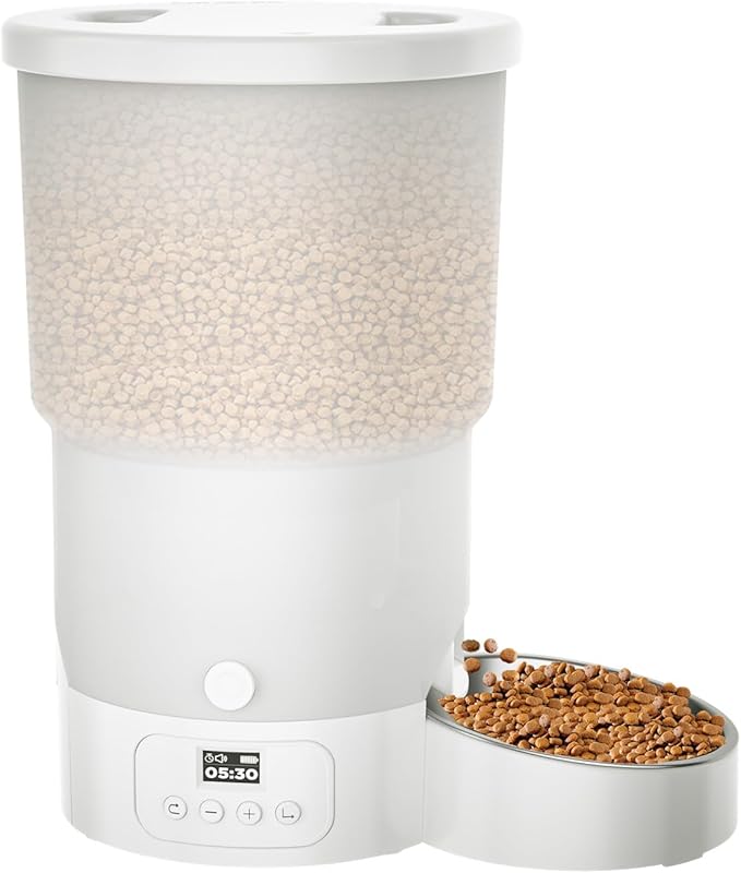 Gimars 5L/20 Cups Automatic Cat Feeder, Programmable 1-6 Meals Cat Food Dispenser with Stainless Steel Bowl, Easy Setup, Dual Power Supply,10s Meal Call Timed Pet Feeder for Cats and Small Dogs