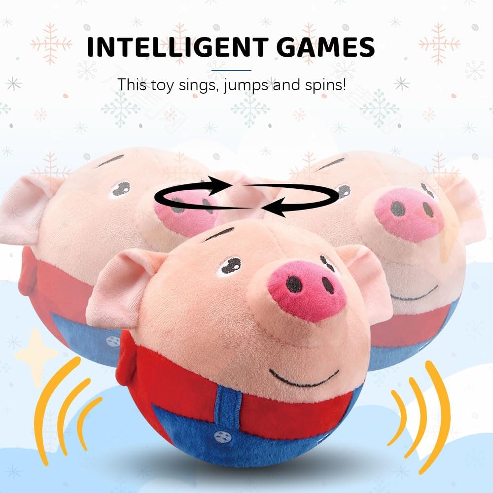2025 Upgrade Active Moving Pet Plush Toy, Squeaky Dog Ball Toy Interactive Dog Toy for Boredom Pet Bouncing Ball Plush Toy, Pig Plush Sound Electronic Dogs Toy Pets Balls Toy