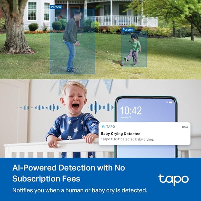 Tapo 1080p Indoor/Outdoor Security Camera - Free Person/Motion/Baby Cry Detection, Color Night Vision, IP65 Weatherproof, SD/Cloud Storage, Works w/Alexa & Google Home HybridCam, Black