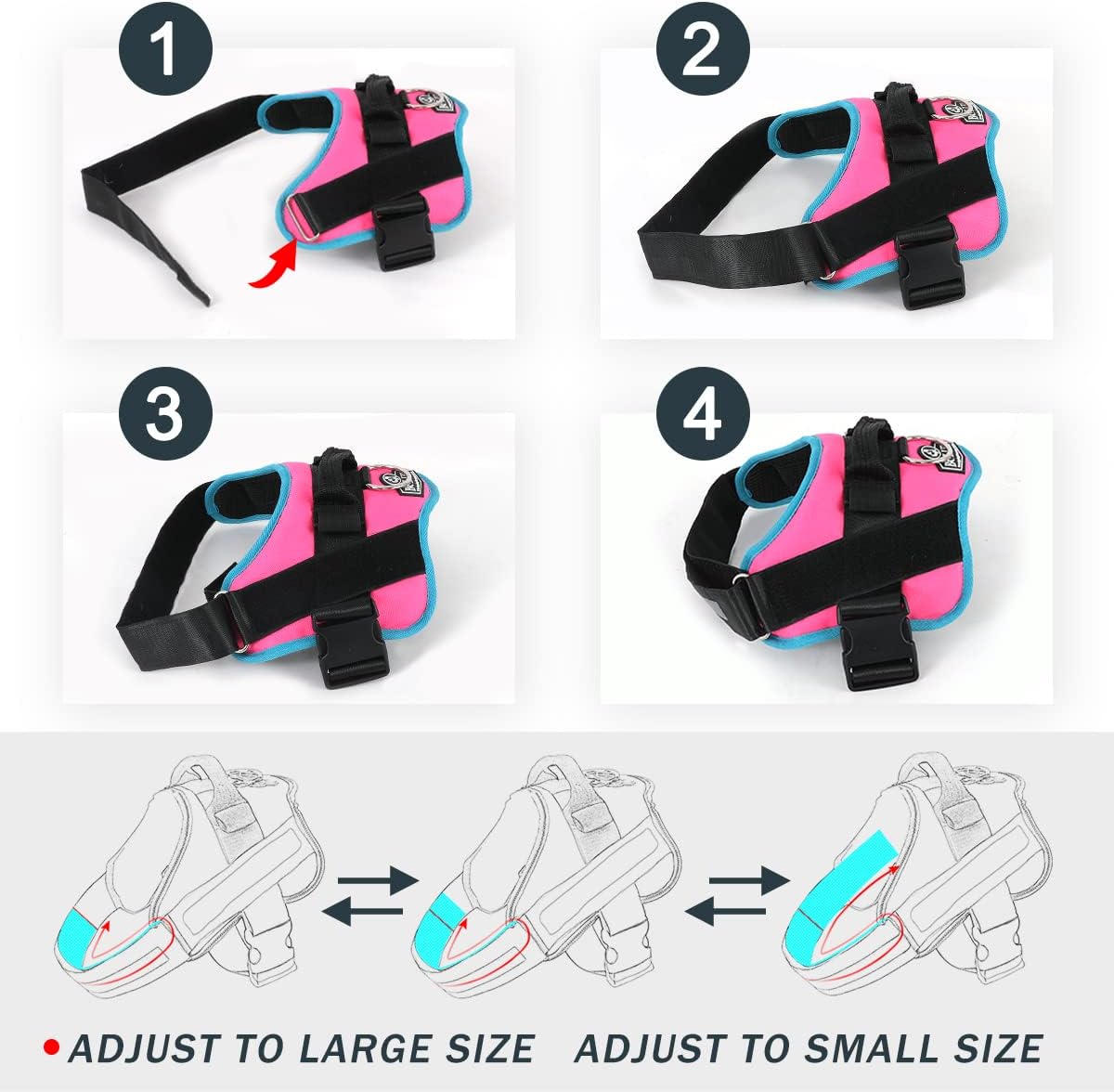 Bolux Dog Harness, No-Pull Reflective Dog Vest, Breathable Adjustable Pet Harness with Handle for Outdoor Walking - No More Pulling, Tugging or Choking Large (Pack of 1) RoseTurquoise