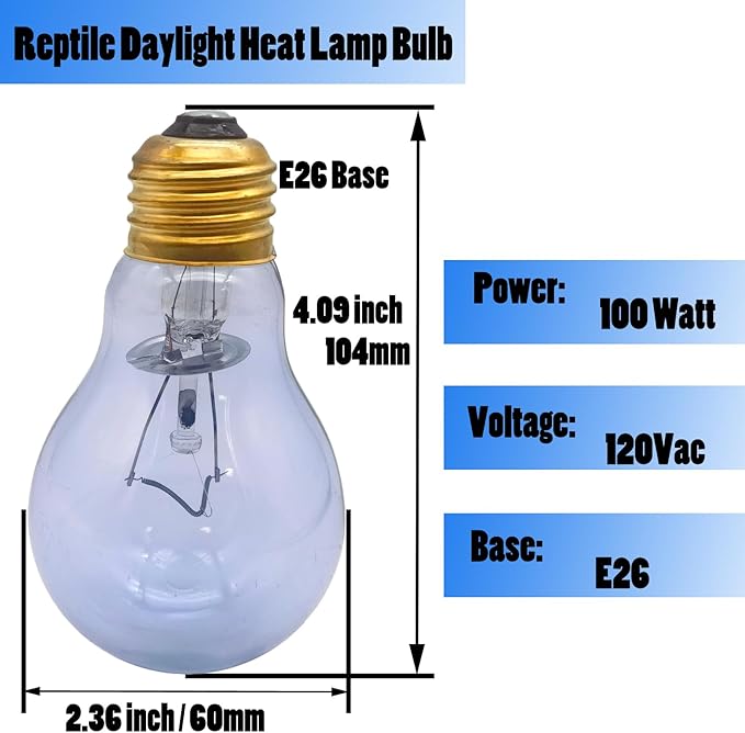 Reptile Heat Lamp Bulb 100 Watt, Full Spectrum Daylight Amphibians Basking Spot Light Bulb for Bearded Dragon, Gecko, Hermit Crabs, Lizard, Neodymium Blue Infrared Light Bulbs, E26 Base, 2 Pack