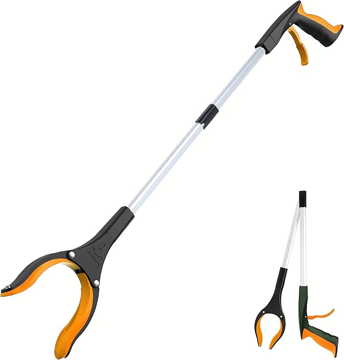 Grabber Reacher Tool - 32” Extra Long Foldable Gripper and Reaching Tool - Heavy Duty Pick Up Stick Grabbers for Seniors, Trash, Surgery Recovery Must Haves Gifts (Orange)