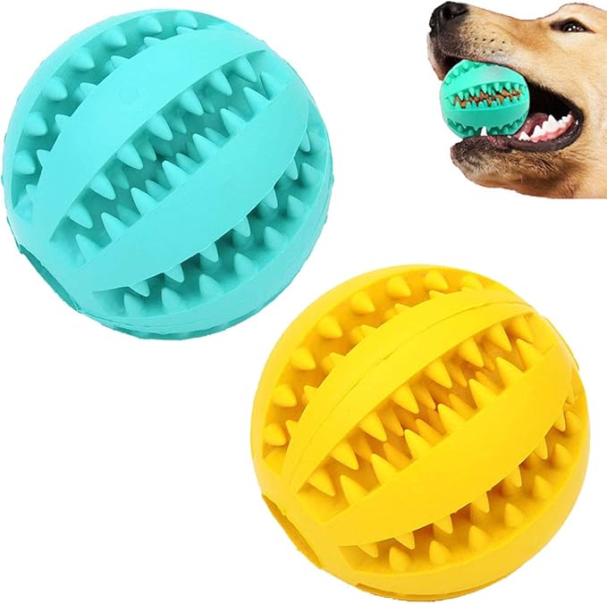 Sunglow 2 Pack Dog Toy Ball - Nontoxic Bite Resistant Teething Toys for Small/Medium/Large Dog and Puppy Cat, Dog Pet Food Treat Feeder Chew Tooth Cleaning Exercise Game IQ Training