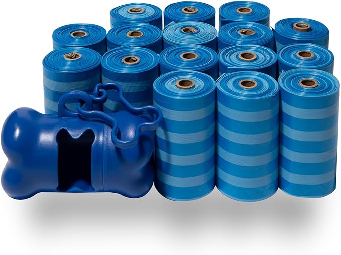 Best Pet Supplies Dog Poop Bags (240 Bags) for Waste Refuse Cleanup, Doggy Roll Replacements for Outdoor Puppy Walking and Travel, Leak Proof and Tear Resistant, Thick Plastic - Blue Strips
