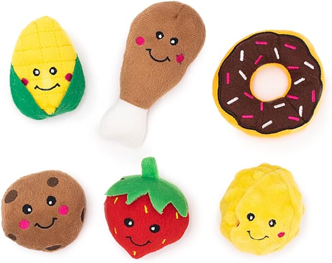 ZippyPaws Burrow Replacement Miniz - Interactive Dog & Puppy Toys for Boredom, Stimulating Pet Products to Keep Them Busy, Plush Refills for Hide & Seek Puzzle, Squeaky Enrichment - Mixed Food 6 Pack