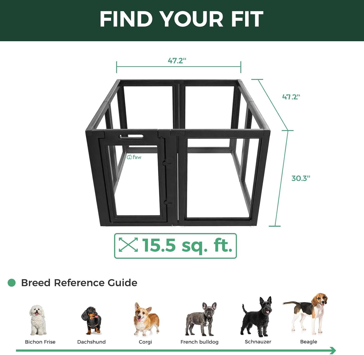 FXW AuraSpace Acrylic Indoor Unleashed Dog Playpen for Small and Medium Dogs, 30 Inch, 8 Panels, Black