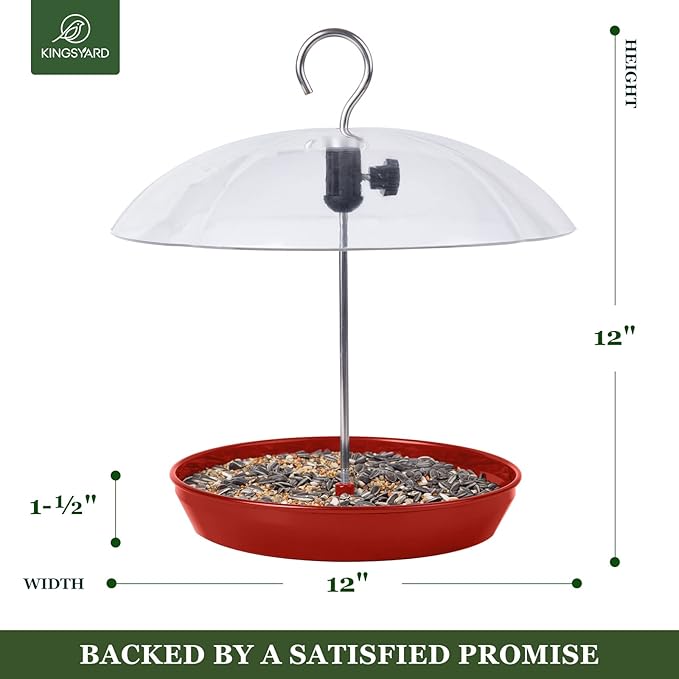 Kingsyard Adjustable Platform Bird Feeder for Outdoors Hanging, Metal Tray Bird Feeder with Dome Top, Attract Bluebirds Cardinals Goldfinches (Red)