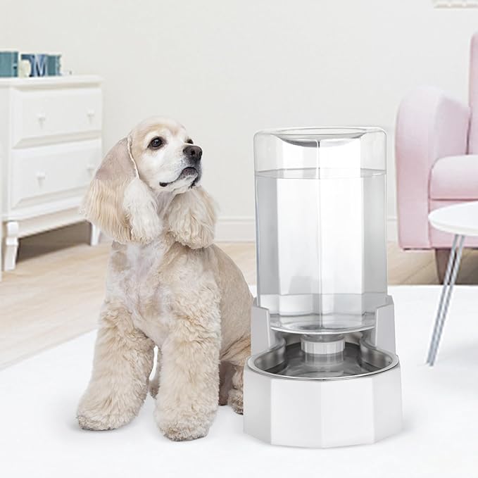Sfozstra Dog Water Bowl Dispenser: 6L Large White Gravity Stainless Steel Bowl - Without Filter - Pet Feeder for Pets Indoor/Outdoor Use by Owners