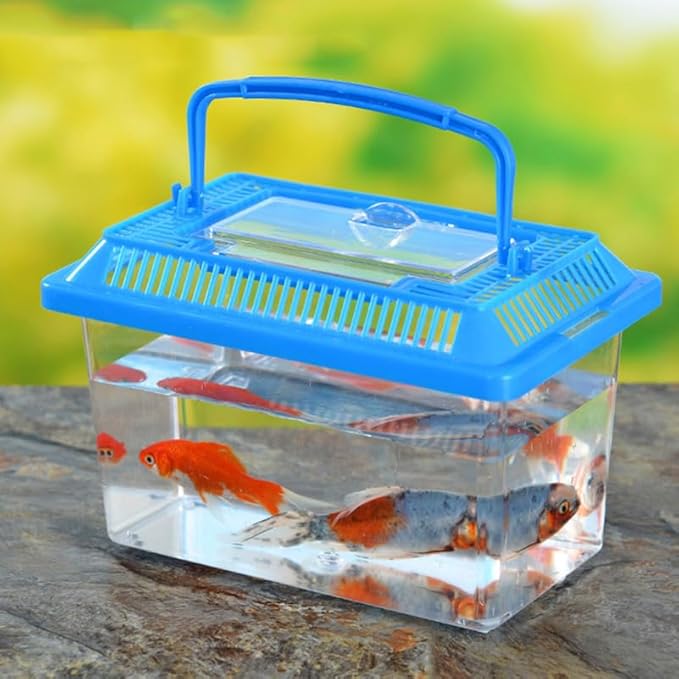 5pcs Small Fish Carrier with Breathable Lids, Portable Betta Fish Tank, Clear Breeding Boxes for Lizard, Turtle, Tarantula（Assorted Color）