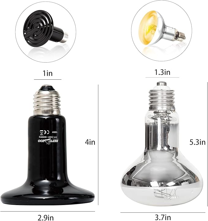 REPTI ZOO Dual Reptile Light Fixture, Reptile Heat Lamp Combo Pack Include 100W Full Spectrum UVA UVB Light Basking Spot Lamp Bulb & 100W Ceramic Heat Emitter Heating Bulb