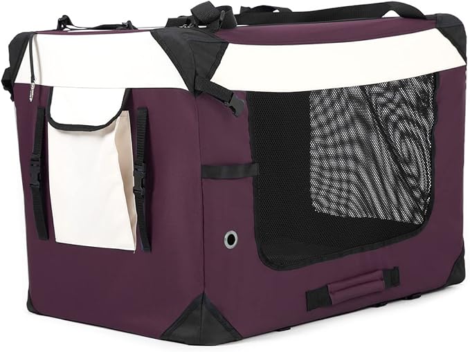 Collapsible Dog Travel Crate,Portable Soft-Sided Pet Carrier Extra Large Cat Carrier with Soft Plush Plush Mat for Indoor and Outdoor,28x20x20in,Purple
