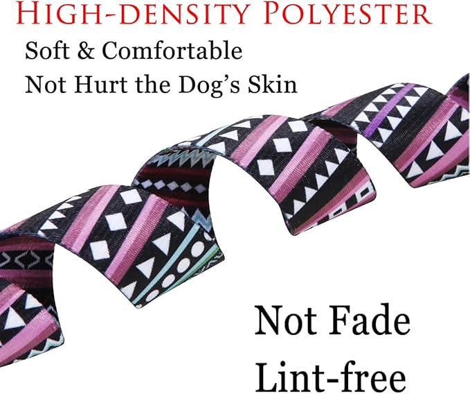 Dog Collar and Leash Set with Bohemia Floral Tribal Geometric Patterns - Soft Ethnic Style Collar Adjustable for Small Medium Large Dogs(Bohemian Purple Set,L)
