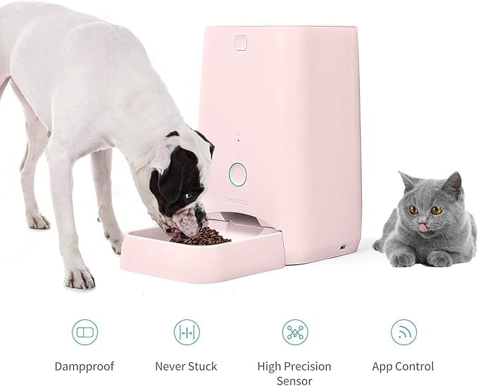 DOGNESS 6L Smart Feeder, Wi-Fi Enabled Pet Feeder for Cat and Dog, Smartphone App for iOS and Android, Portion Control, Fresh Lock System Auto Food Dispenser Pink