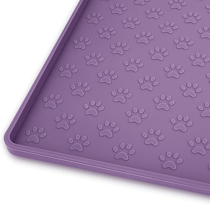 Ptlom Dog Food Mat Anti-Slip Pet Bowl Mats for Food and Water, High-Lips Pet Placemat Prevent Messy Spills to Floor, Waterproof Puppy Feeding Tray for Small, Medium Large Dogs Cats, Silicone