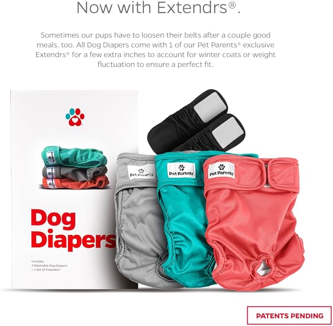 Pet Parents® Washable Dog Diapers (3pack) + Extendrs® of Durable Doggie Diapers, Premium Dog Diapers Female (Small, Southern Belle)