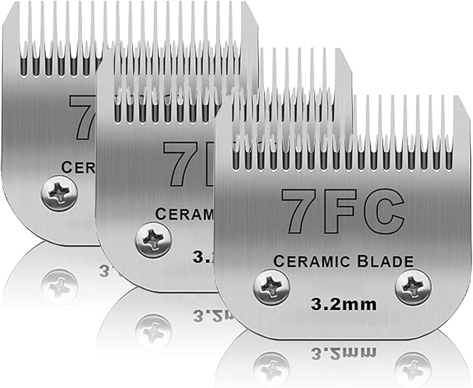 3 Pack 7FC Detachable Pet Dog Grooming Ceramic Blades,Compatible with Andis,Oster A5,Wahl KM-10 Series,Size 7FC Blade 1/8-Inch 3.2MM Cut Length