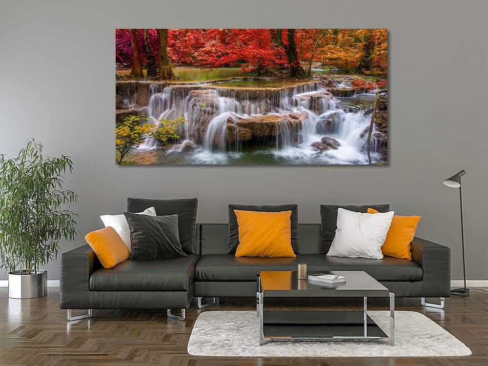 Yxbhhym Landscape Canvas Wall Art Waterfall Painting -Trees Forest Picture Prints-Fall Scenery Artwork Picture for Living Room Bedroom Home Office Wall Decor Framed -20x40inches