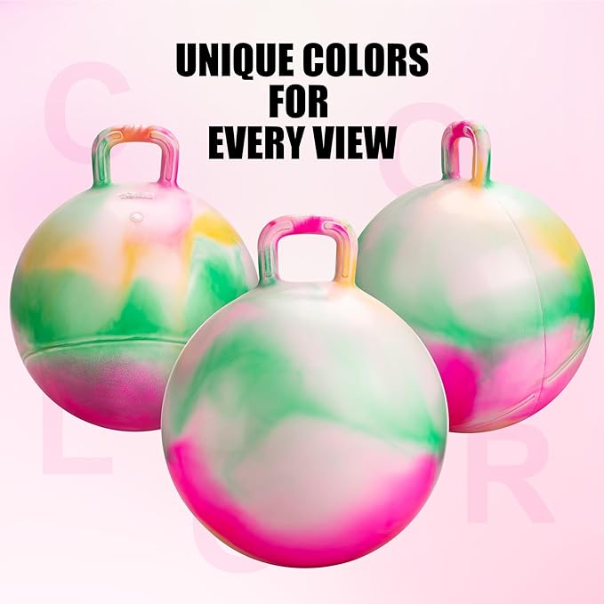 INPODAK Hopper Ball 20 Inch Bouncy Ball with Handle for Kids, Hippity Hop Jumping Bounce Hopping Toy for Boys Girls Ages 5-9 with Pump and Gift Box Great Gift for Birthday Holiday (Pink)
