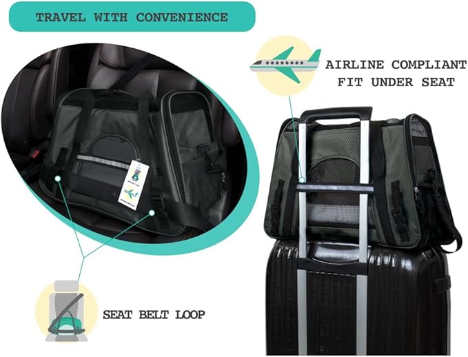 PetAmi Airline Approved Pet Carrier for Cat, Soft Sided Dog Carrier for Small Dogs, Cat Travel Supplies Accessories Indoor Cats, Ventilated Pet Carrying Bag Medium Large Kitten Puppy, Small Dark Gray