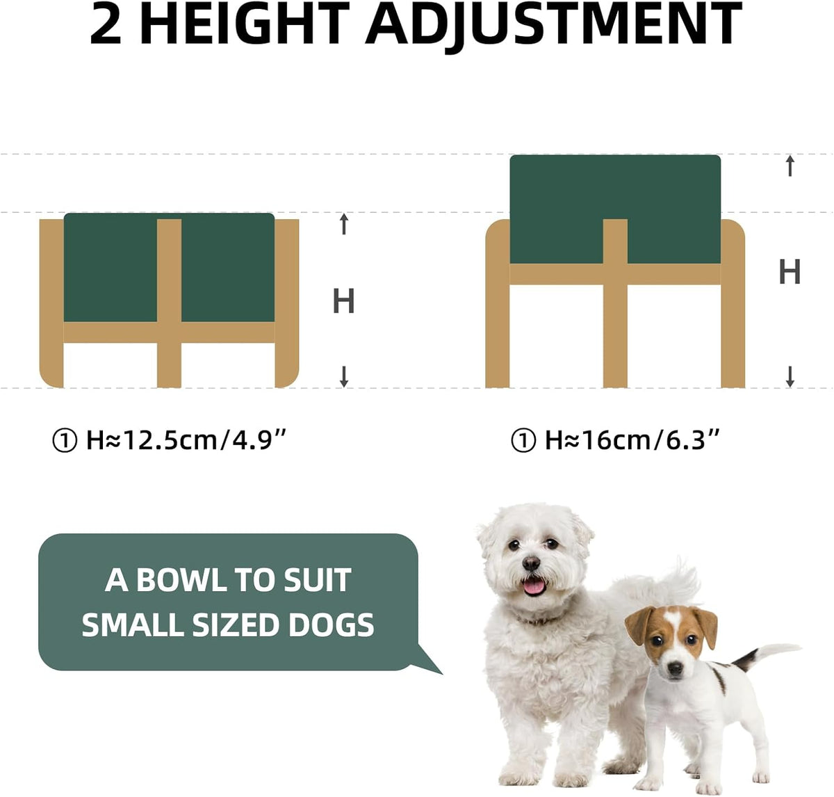 Ceramic Raised Dog and Cat Bowl Set, 2 Heights Elevated Stand, Food and Water Bowl for Small Breed Dogs, Weighted Dog Dishes, Pet Bowl(6.1'',28.7oz, Green)