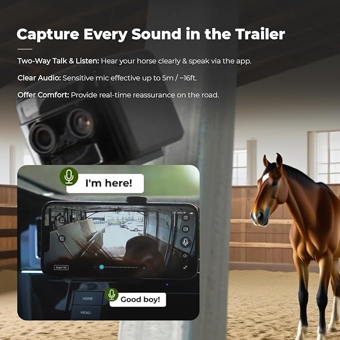 NomadEye Wireless Horse Trailer Camera – 4K Live Video & 2-Way Audio – WiFi Connect – Magnetic Mount – 15Hrs Recording – Night Vision – iOS & Android App (2 Pack)