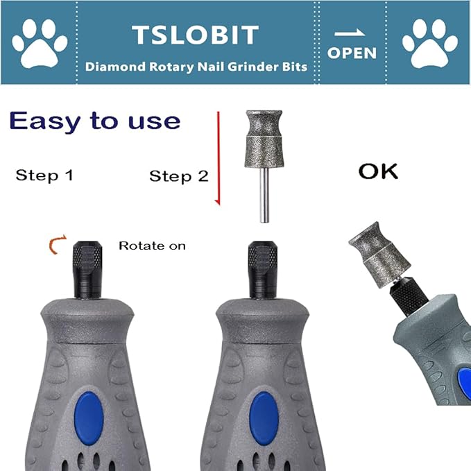 Diamond Dog Nail Grinder Bits for Rotary Tool,1/8" Nail Grinder Attachment for Dremel Grinder Replacement Heads Pets Nail Care Clippers for Medium Large Dogs,2-Pack（Large A&B）