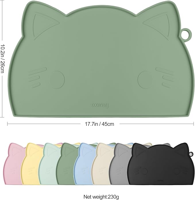 Coomazy Avocado Non-Slip Cat & Dog Feeding Mat - Thicker Silicone Mat with Raised Edge for Food & Water