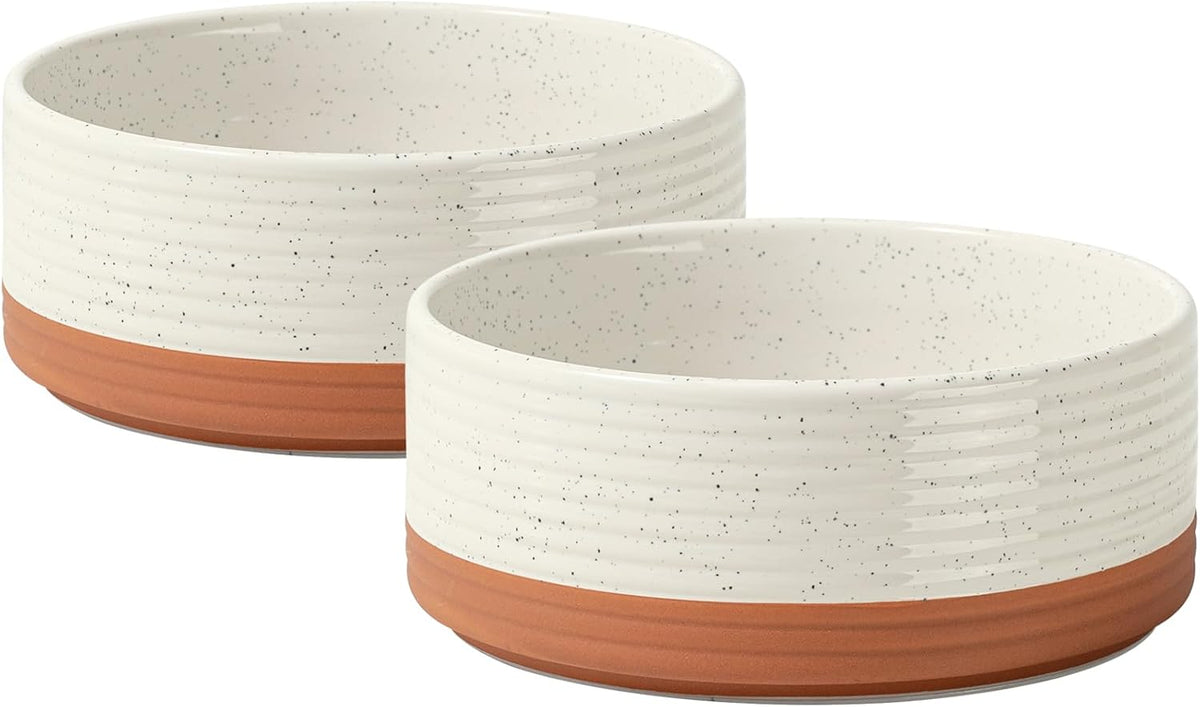 Ceramic 5.1inch Set of 2 Dog and Cat Bowls for Puppy, Kitty, Cats, 2pcs Anti-Slip Food and Water Pet Feeder(2 Bowls, Vanilla White)