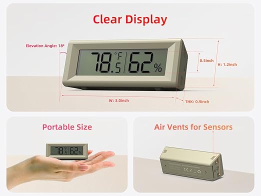 Small Digital Hygrometer, Humidity Meter, Indoor Thermometer, Room Temperature and Humidity Monitor, Gauge with Accurate Sensor, for House, Home, Baby Room, Greenhouse, Humidor, Incubator, Reptiles