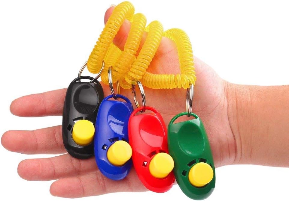 Coolrunner 7pcs 7 Color Universal Animal Pet Dog Training Clicker with Wrist Bands Strap, Assorted Color Dog Clickers for Pet Dog Training & Obedience Aid