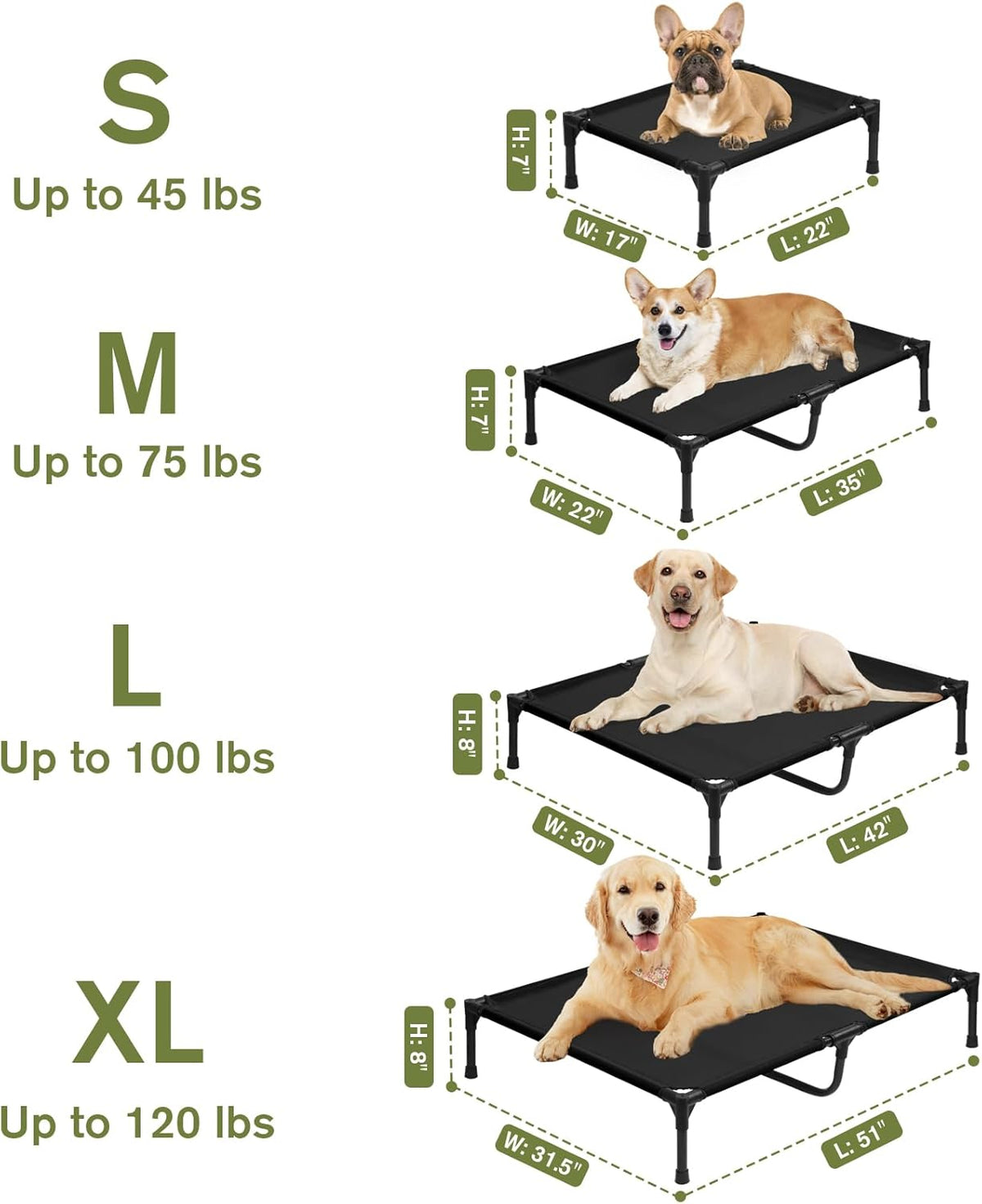 Elevated Dog Bed 42 Inch - Breathable Raised Pet Bed for Large Dogs, Waterproof Dog Cot Bed Easy to Assemble, Durable Portable Pet Cot with Non-Slip Feet, Black