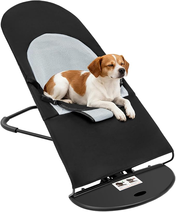 Pet Rocking Chair, Portable Foldable Pet Rocker Bed with 3-Level Height Adjustment, Pet Hammock for Small Dogs & Cats up to 33lbs, Breathable Mesh Hanging Bed with Safety Buckle (Black)