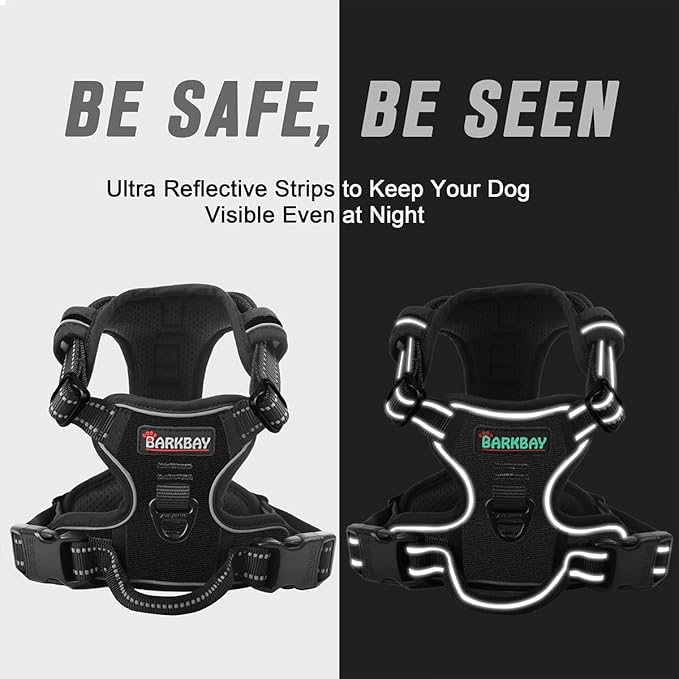 BARKBAY No Pull Dog Harness Front Clip Heavy Duty Reflective Easy Control Handle for Large Dog Walking(Black,XS)