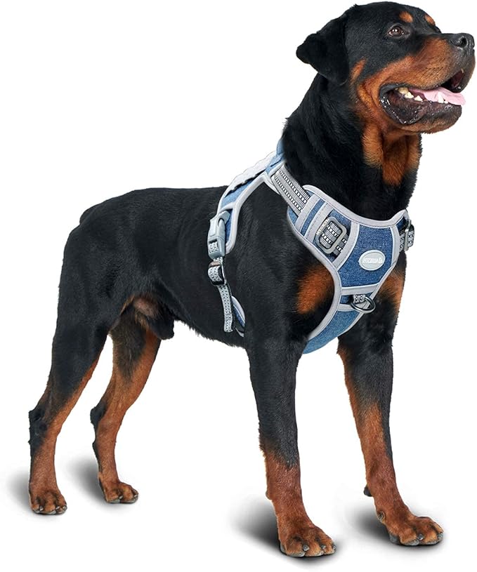 AUROTH Tactical Dog Harness for Small Medium Large Dogs No Pull Adjustable Pet Harness Reflective K9 Working Training Easy Control Pet Vest Military Service Dog Harnesses (L, Denim Blue)