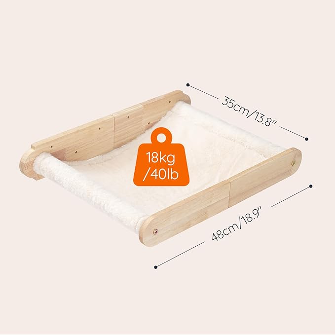 HOOBRO Wood Cat Wall Shelf, Cat Hammock and Wall-Mounted Bed Furniture with Soft Fabric, 18.9" L x 13.8" W, Easy to Install, Holds up to 40 lb, for Lounging, Playing, Sleeping, Natural NL03CS03N1