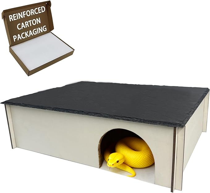 Large Snake Hide with Slate Reptile Hide Box Ball Python Hide 15.7×11.8×4.3"(XL) Reptile Hides Snake Hides for Ball Pythons Leopard Geckos 100% Natural Stone & Wood Reinforced Packaging