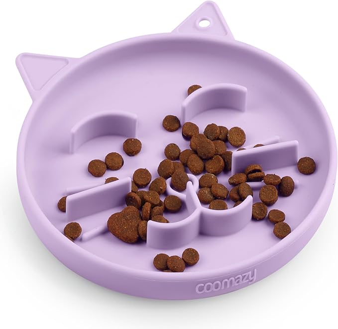 Coomazy Silicone Slow Feeder Dog Cat Bowls, Interactive Puzzle Toy for Pets Dry/Wet Food Training, Keeps Dogs Cats Busy, Prevents Puppy Kitty Overeating (Purple, 0.8 Cup)