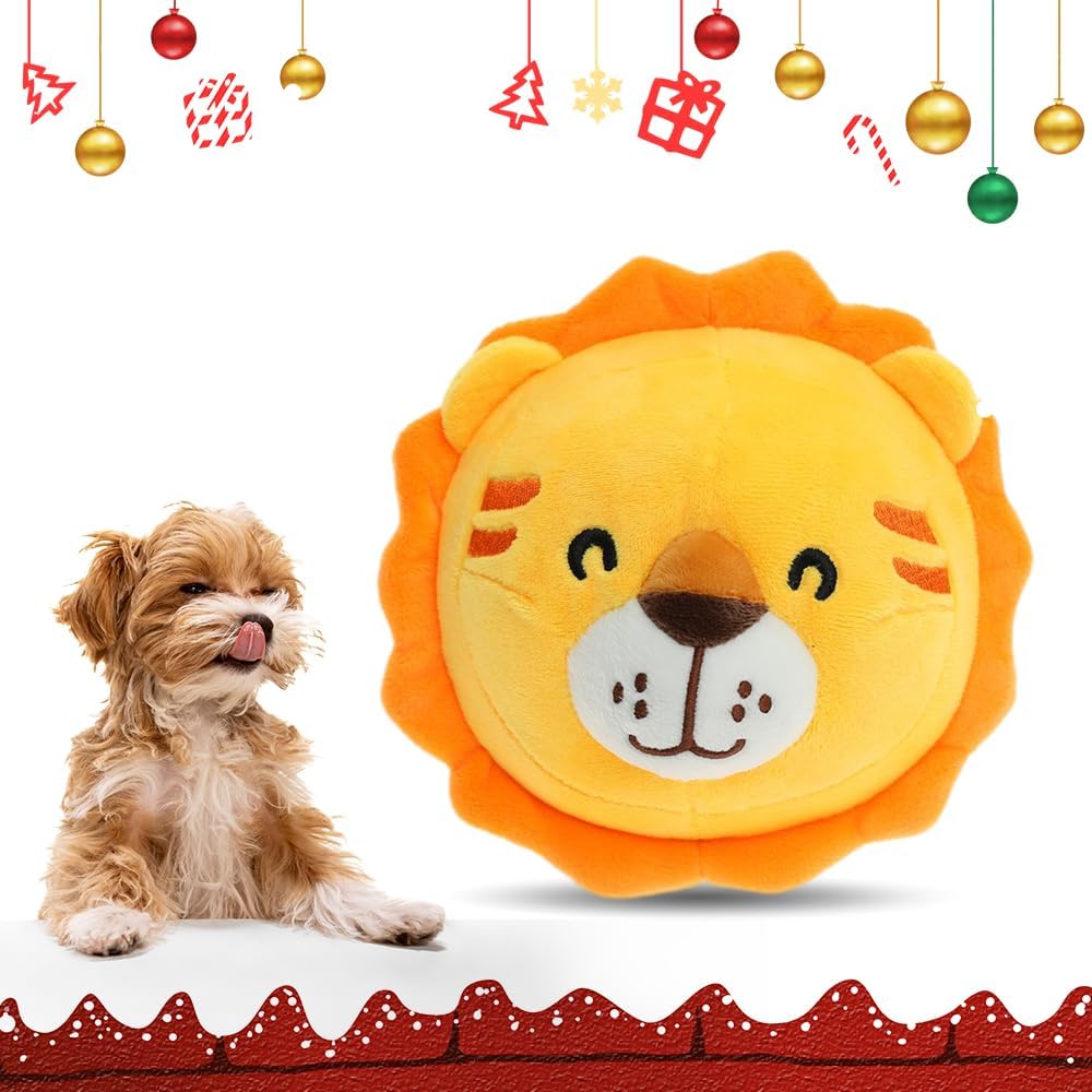 Upgrade Active Moving Pet Plush Toy, Squeaky Interactive Dog Ball for Boredom, Bouncing Plush Toy, Pig Sound Electronic Pet Toy (Lion)