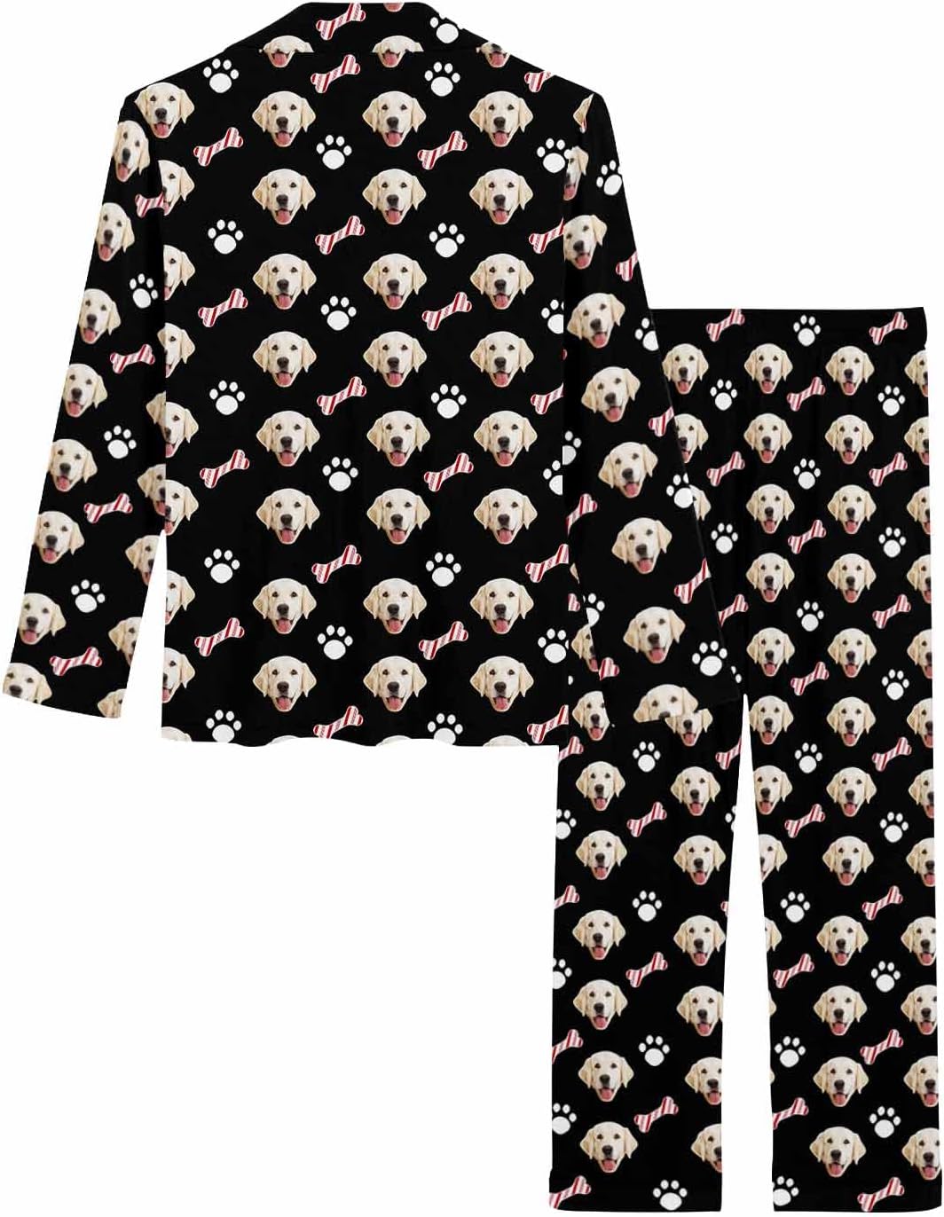 MyPupSocks Custom Face Pajamas for Women Set, Personalized Photo Long Sleepwear XS-XXL