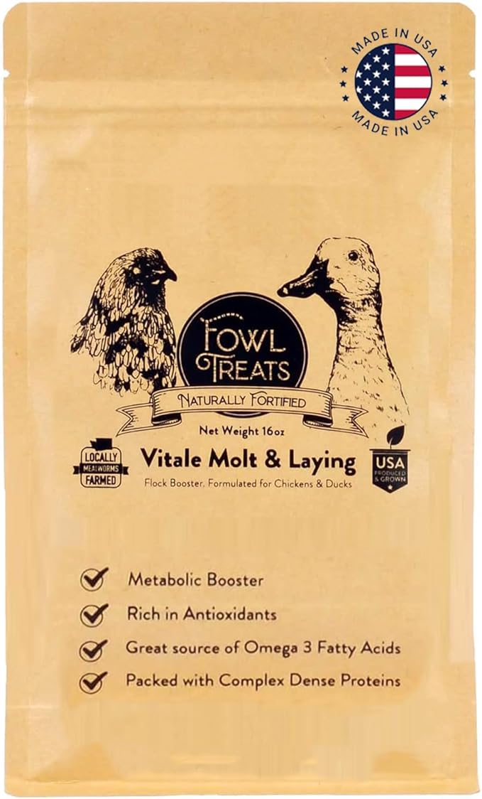 Naturally Fortified Flock Booster - Concentrated Protein and Flora Supplements Suitable for Hens and Ducks, Hand Mixed USA Grown Ingredients – Vitale Molt & Laying – 16oz