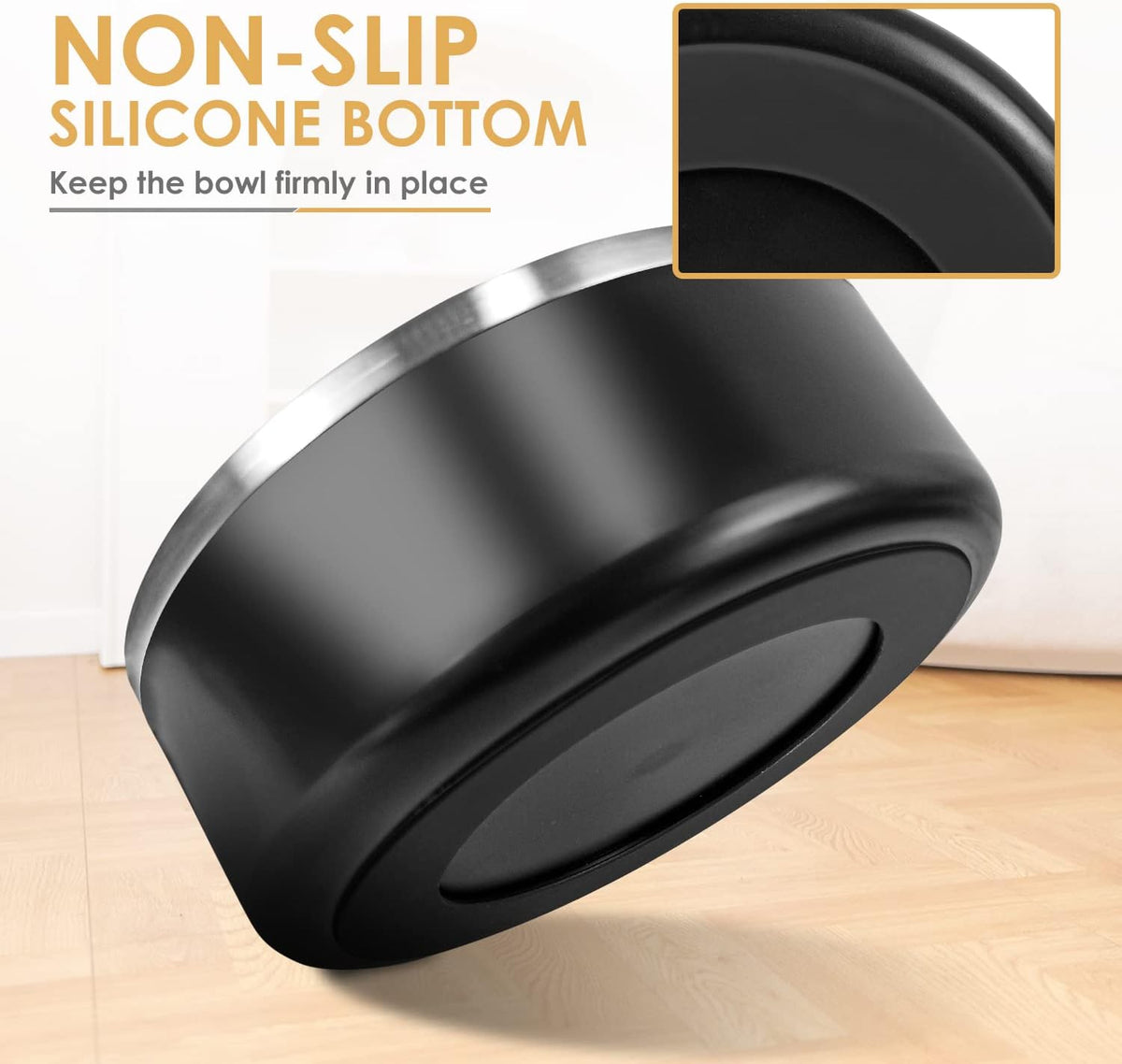 IKITCHEN Dog Bowl for Food and Water, 40 Oz Stainless Steel Pet Feeding Bowl, Durable Non-Skid Double Wall Insulated Heavy Duty with Rubber Bottom for Medium Large Sized Dogs (40 Ounces/5 Cup, Black)